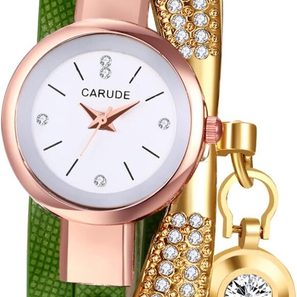 Jewelry - Elegant Women's Wrap Bracelet Watch with Rhinestone and Multilayer Leather